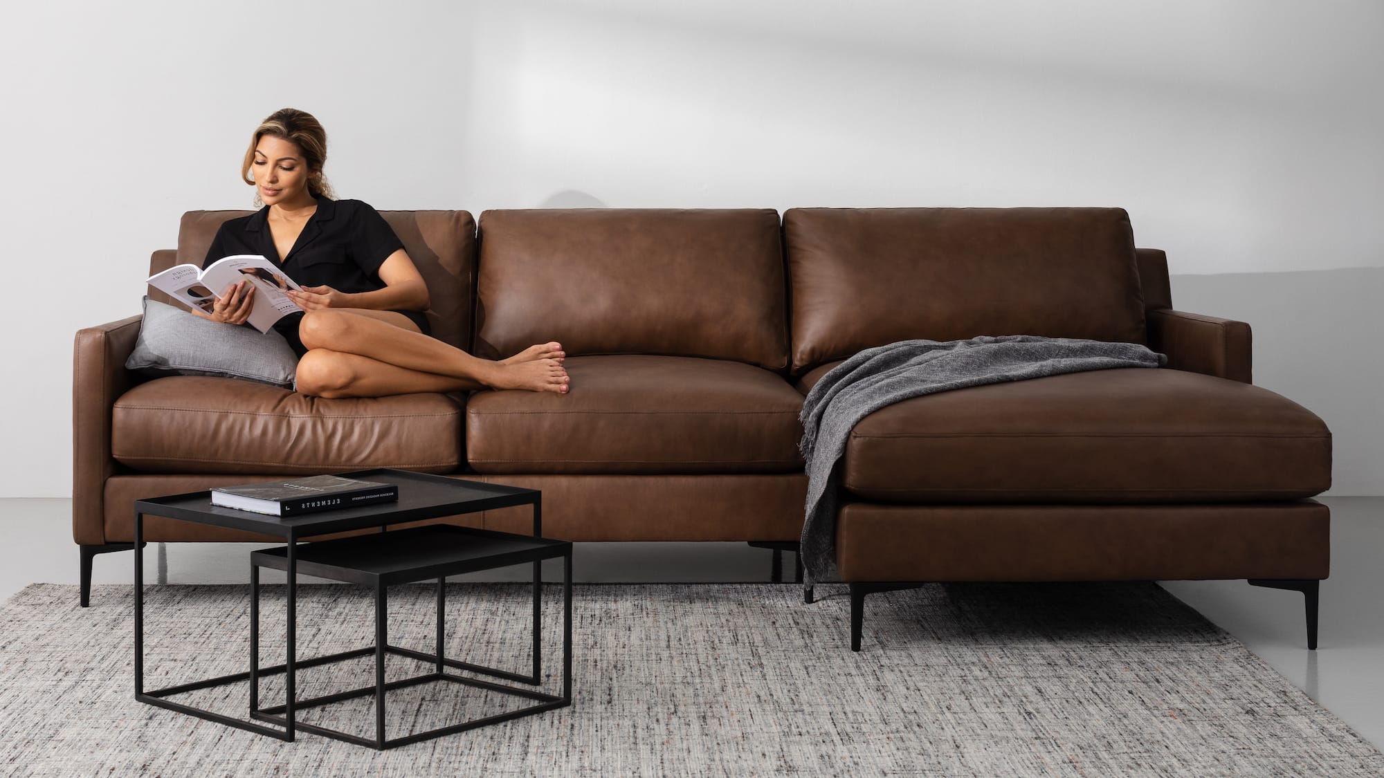The Kennedy Leather Sectional right - light brown
