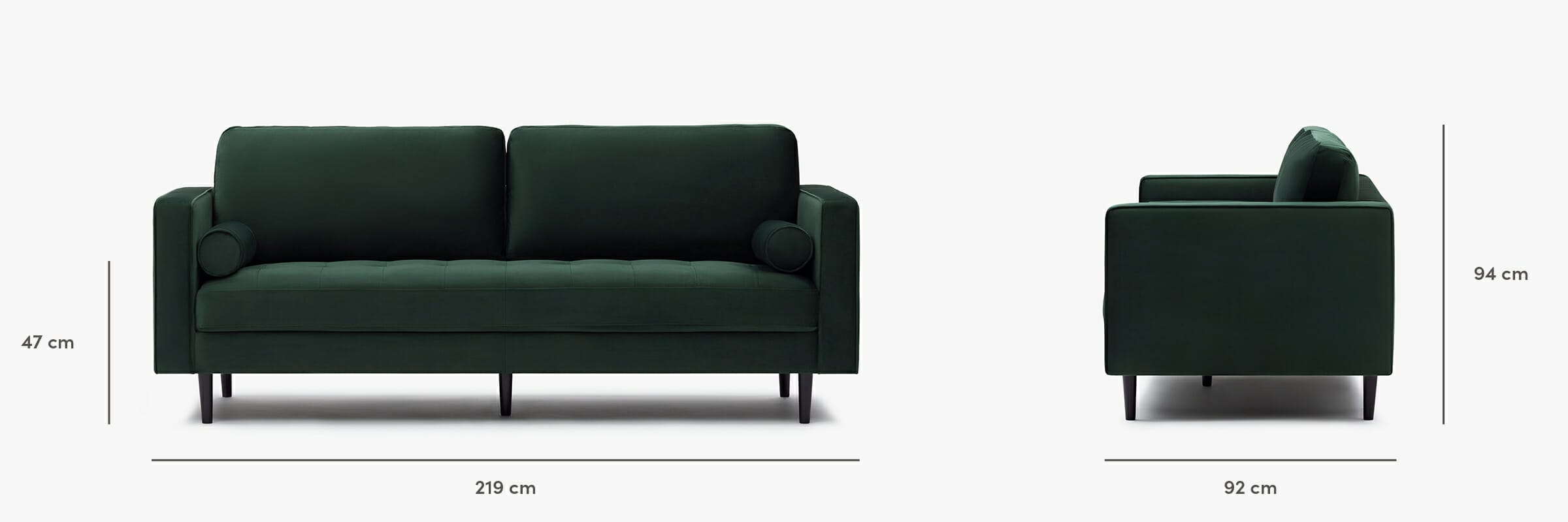 Soho sofa velours - dimensions
