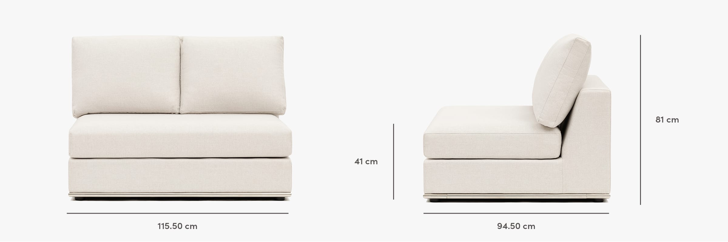 Flow armless sofa dimensions