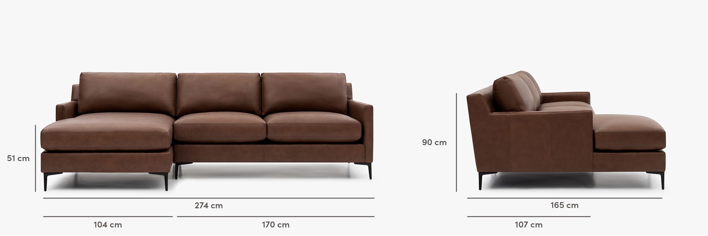 Kennedy sectional leather sofa dimensions