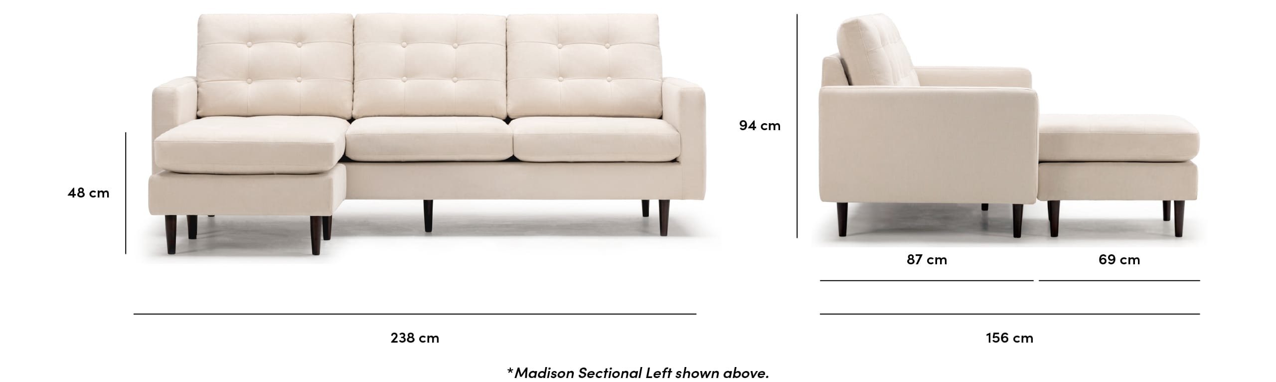 Madison sectional dimensions